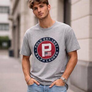 Polo Ralph Lauren Crest Logo Graphic T-Shirt Medium Gray | Est 1967